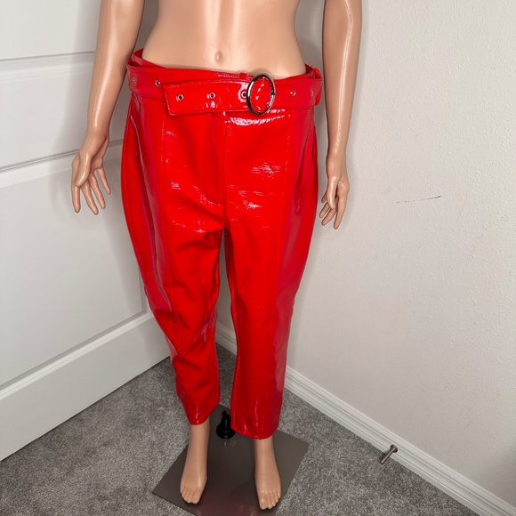 Label Rail X Sophia Hadjipanteu Red Patent Leather pants  with belt in size 14. - Picture 2 of 12
